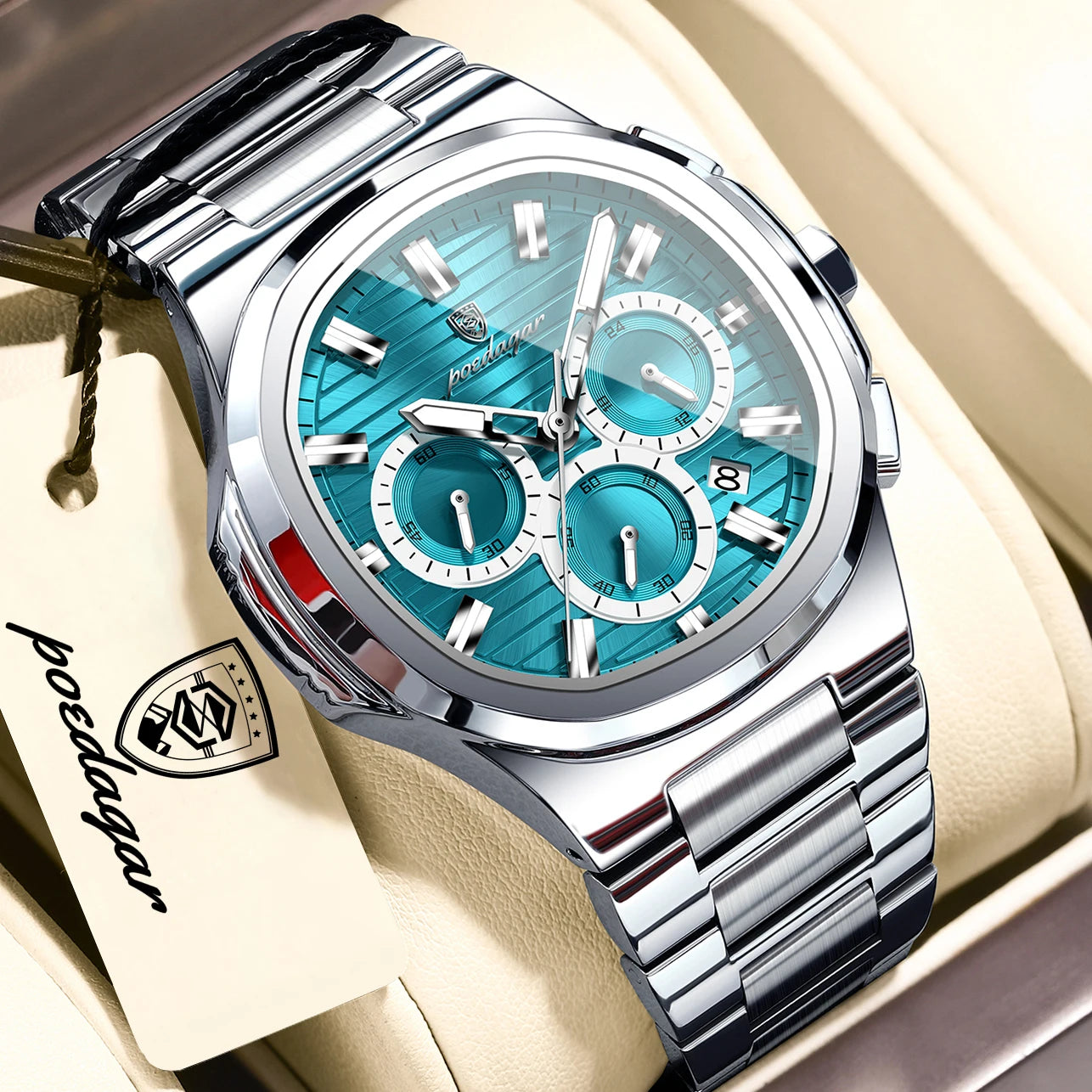 POEDAGAR Top Luxury Man Watch Waterproof Stainless Steel Luminous Men Clock Date Chronograph Quartz Business Men's Watches Reloj
