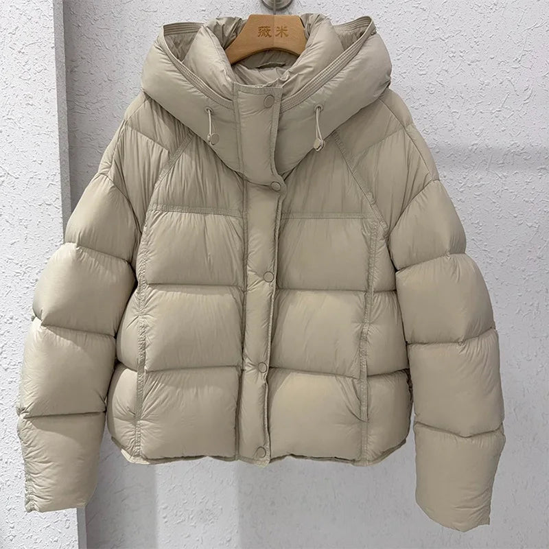 Women Solid Hooded Glossy Padded Jacket Long Sleeve Stand Zipper Fluffy Warm Coat Autumn Winter 2025 Chic Casual Street Jackets