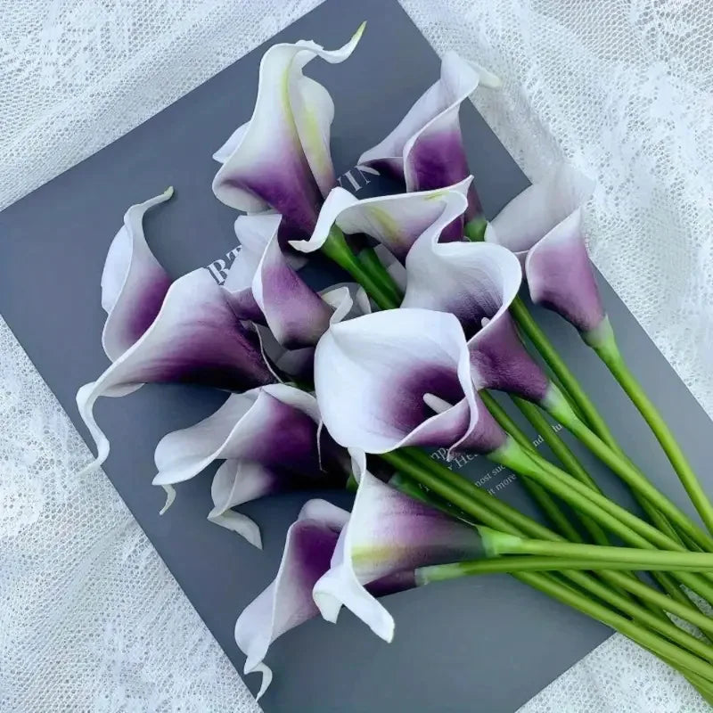 10PCS Artificial Flowers Calla Lily Faux PU Fake Flowers for Weddings Bouquet Bridal Shower DIY Bridal Bouquets Home Party Decor