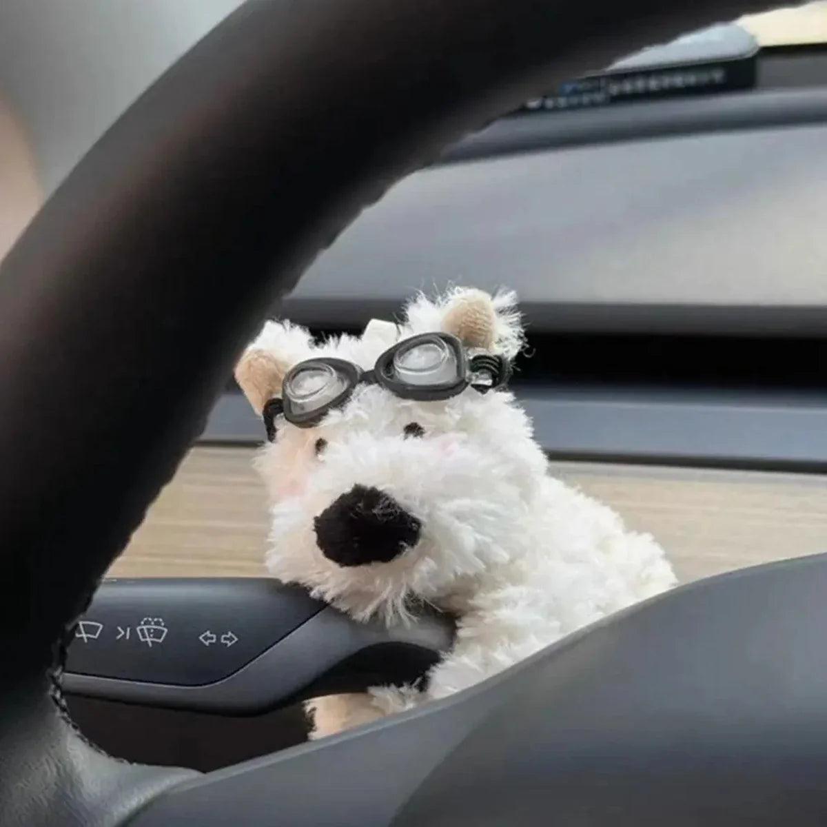 Plush Doll Puppy Car Interior Cute Bow Dog Steering Column Turn Signal Wiper Rod Decorative Accessories for Tesla Benz