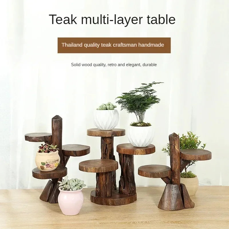Thai Wood Plant Frame, Multi-layer Succulent Display Rack, Handmade Desktop Shelf, Durable Green Plant Stand