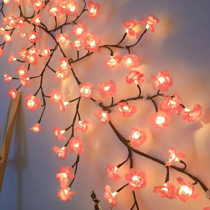 USB 5V 8 Modes Cherry Blossom String Light Artificial Flower Vines Fairy Lights for Bedroom Wedding Party Holiday Decoration