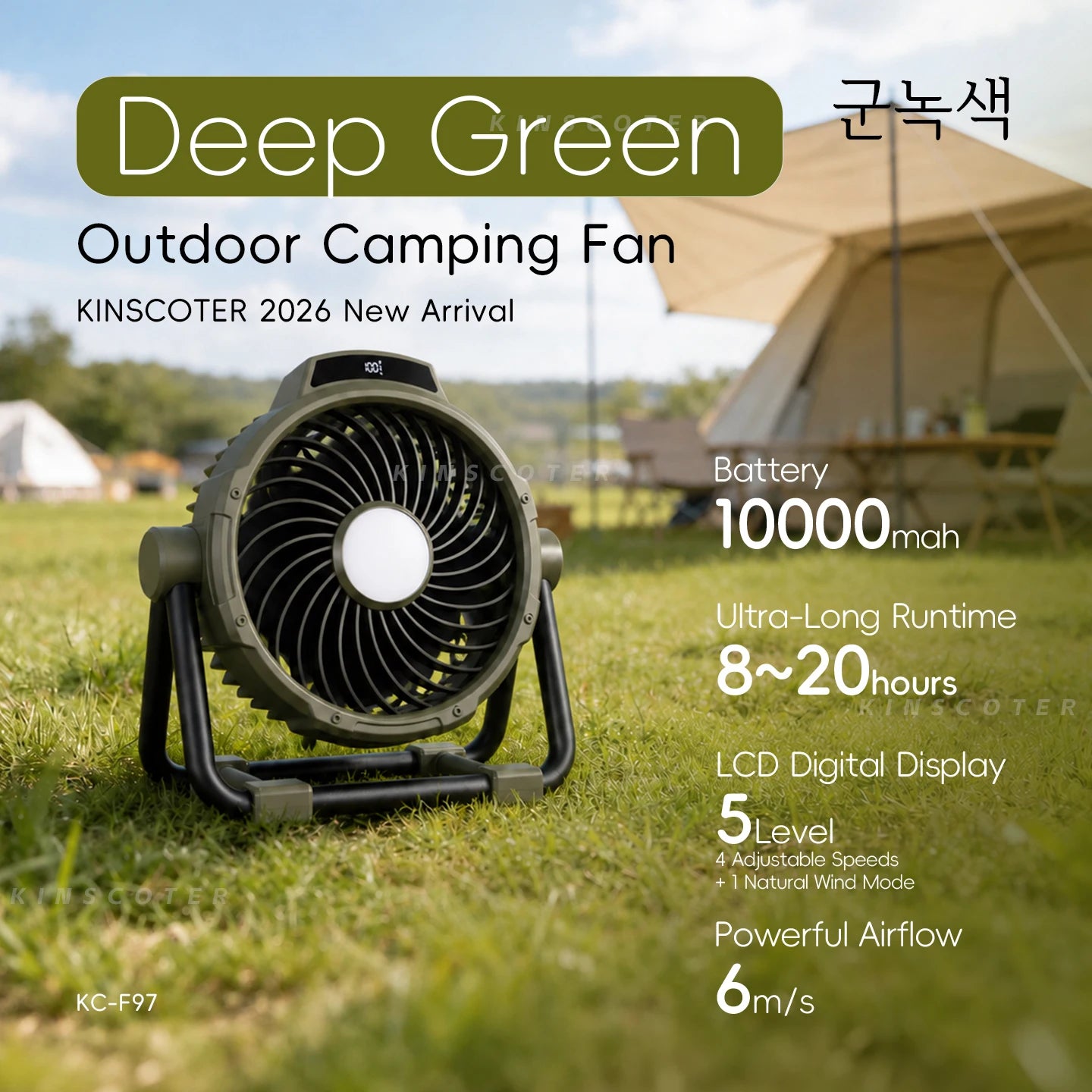 6 in 1 Portable Outdoor Camping Fan 20000mAh Rechargeable Wireless Tent Ceiling Fan 4 Speed Adjustment LED Lighting Power Bank