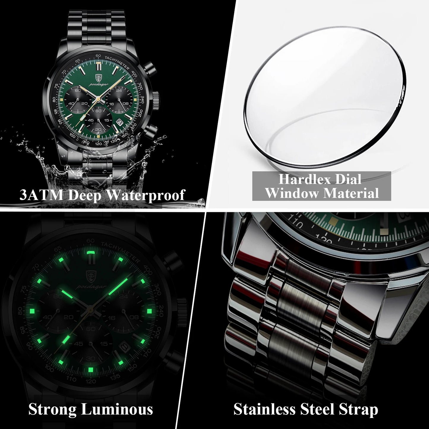 POEDAGAR Top Luxury Men Watch Waterproof Luminous Date Chronograph Fashion Men's Quartz Watch Stainless Steel Sports Man Watches