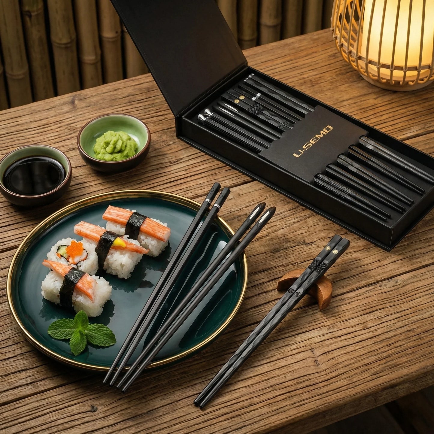 9.57in Japanese-Style Black Alloy Chopsticks Set - Reusable Tableware in Gift Box