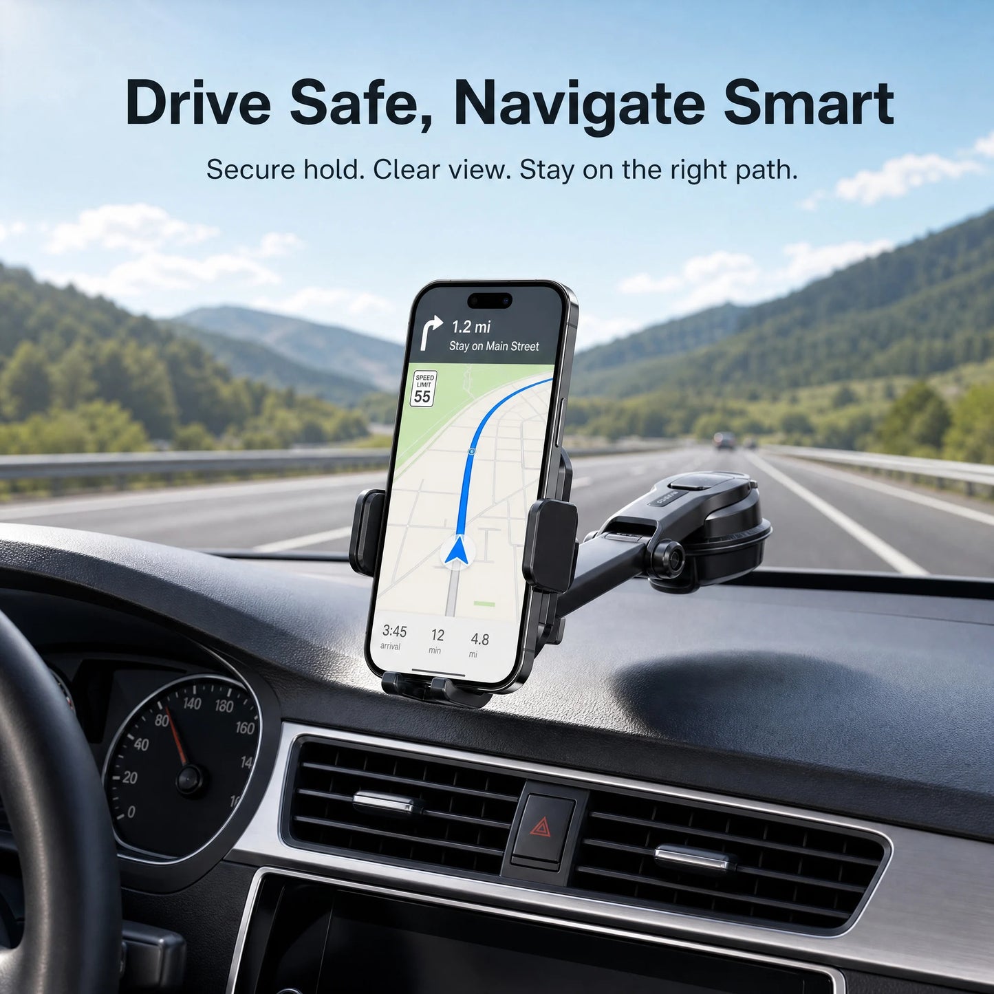 Car Phone Holder 360 Degree Rotation Dashboard Windshield Mount Universal Phone Stand Folding Car Bracket No Blocking Display Charging Port GPS Navigation
