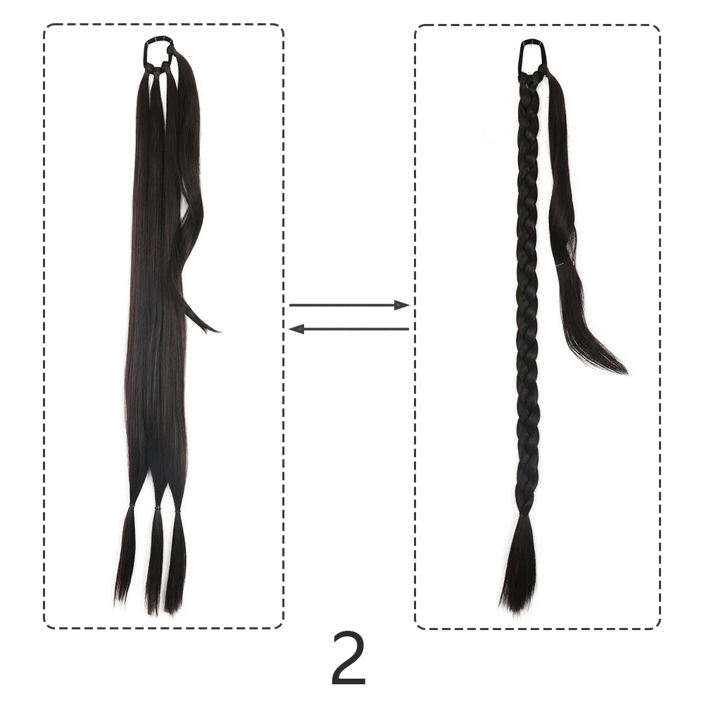 Synthetic Braided Ponytail Extensions Black Natural Hairpiece Long Pony Tail with Hair Tie Rubber Band Hair Blonde for Women