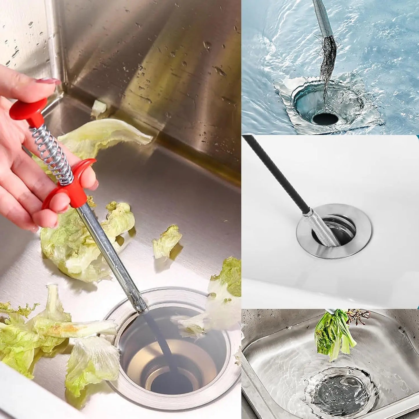 Flexible Grabber Claw Pick Up Reacher Tool Drain Clog Remove Tool Kitchen Bathroom Drain Snake Hair Remover Tool with 4 Claws