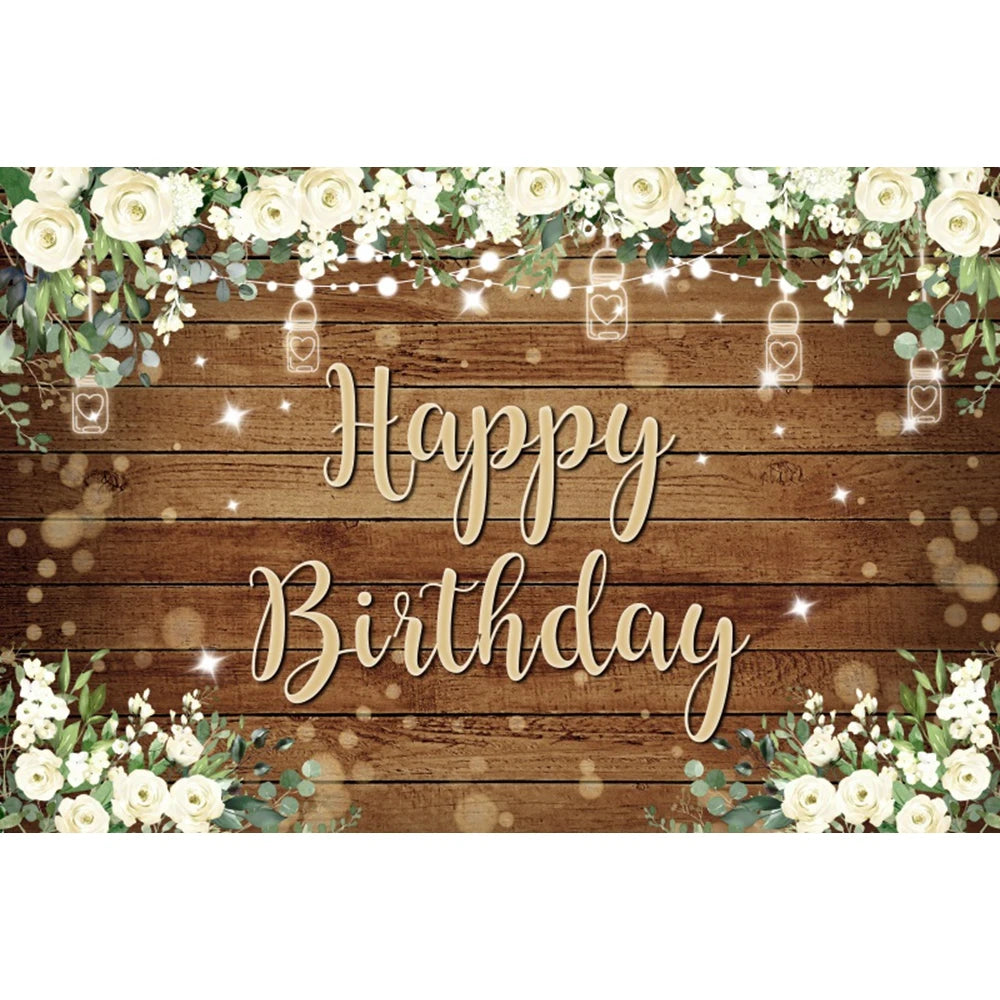 Happy Birthday Backdrop Gold Frame Frame Flower Butterfly Baby Shower Adult Anniversary Birthday Party Photography Background