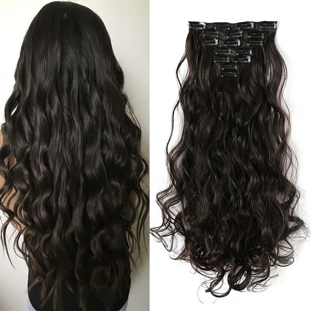 22 Inch Elegant Sexy White Hair 7Pcs/Set 16 Clips Long Curly Wave, Body Wave Synthetic Hair Extensions Clip-in Hair Extensions