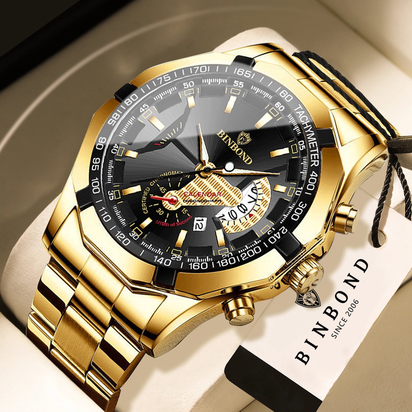 BINBOND Luxury Quartz Wristwatches For Men Luminous Waterproof Auto Date Men's Watch Stainless Steel Reloj Free Ship