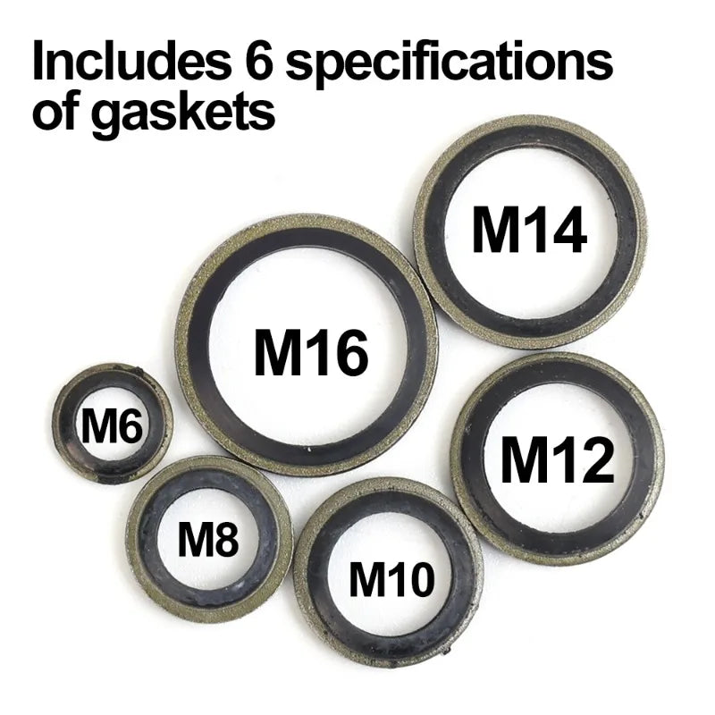 Car Oil Pan Drain Gasket Kit Drainage Bolt Pad Rubber Oil Drain Plug Gasket Replaceable Washer Seal Set M6 M8 M10 M12 M14 M16
