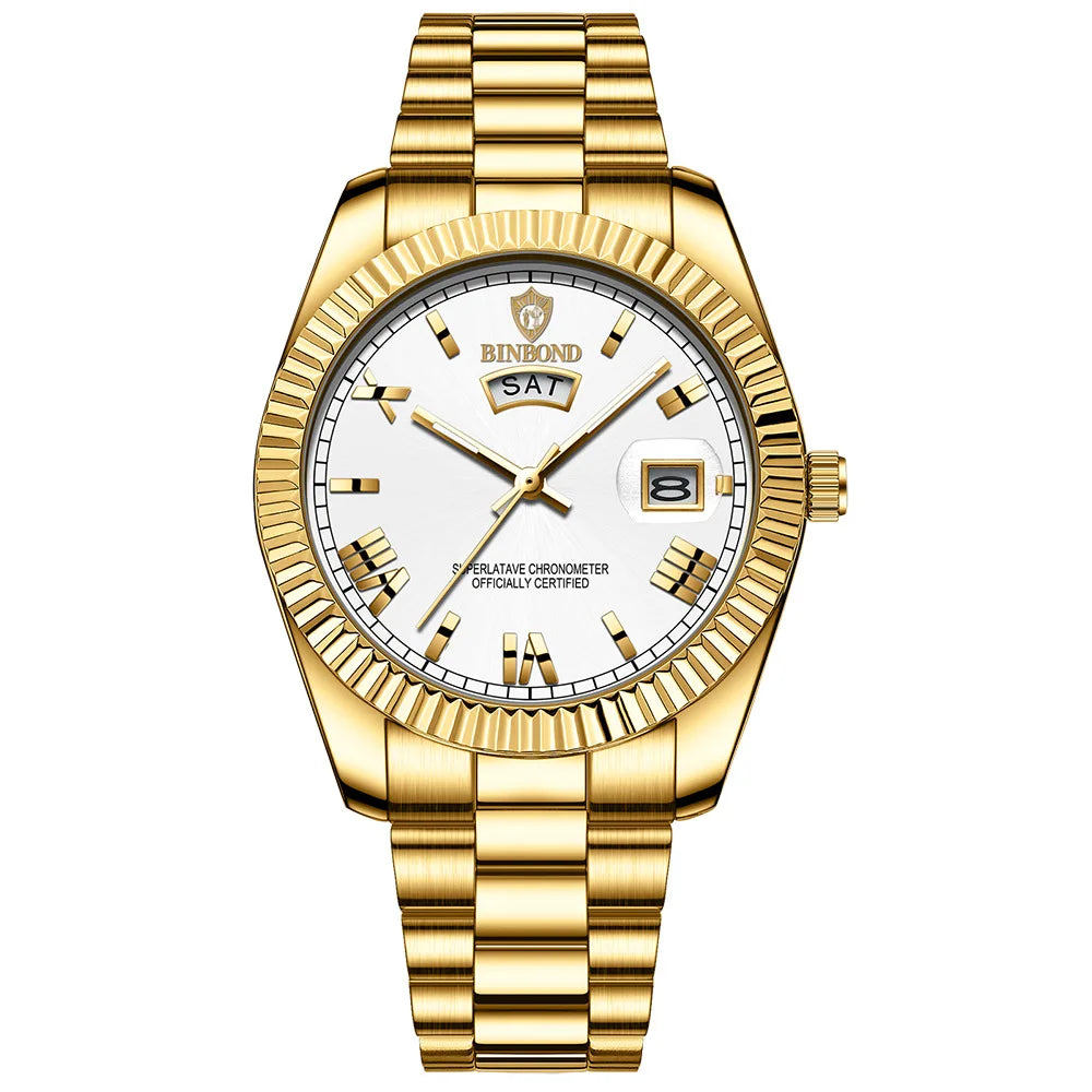 BINBOND Luxury Precise Quartz Wristwatches For Men Fashion Casual Reloj Luminous Waterproof Week Auto Date Men's Watch Durable