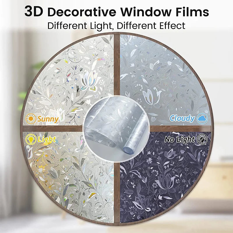 Window Privacy Film Sun Blocking Removable Window Sticker Decorative Glass Film Stained Glass Window Decals Static Cling Flowers