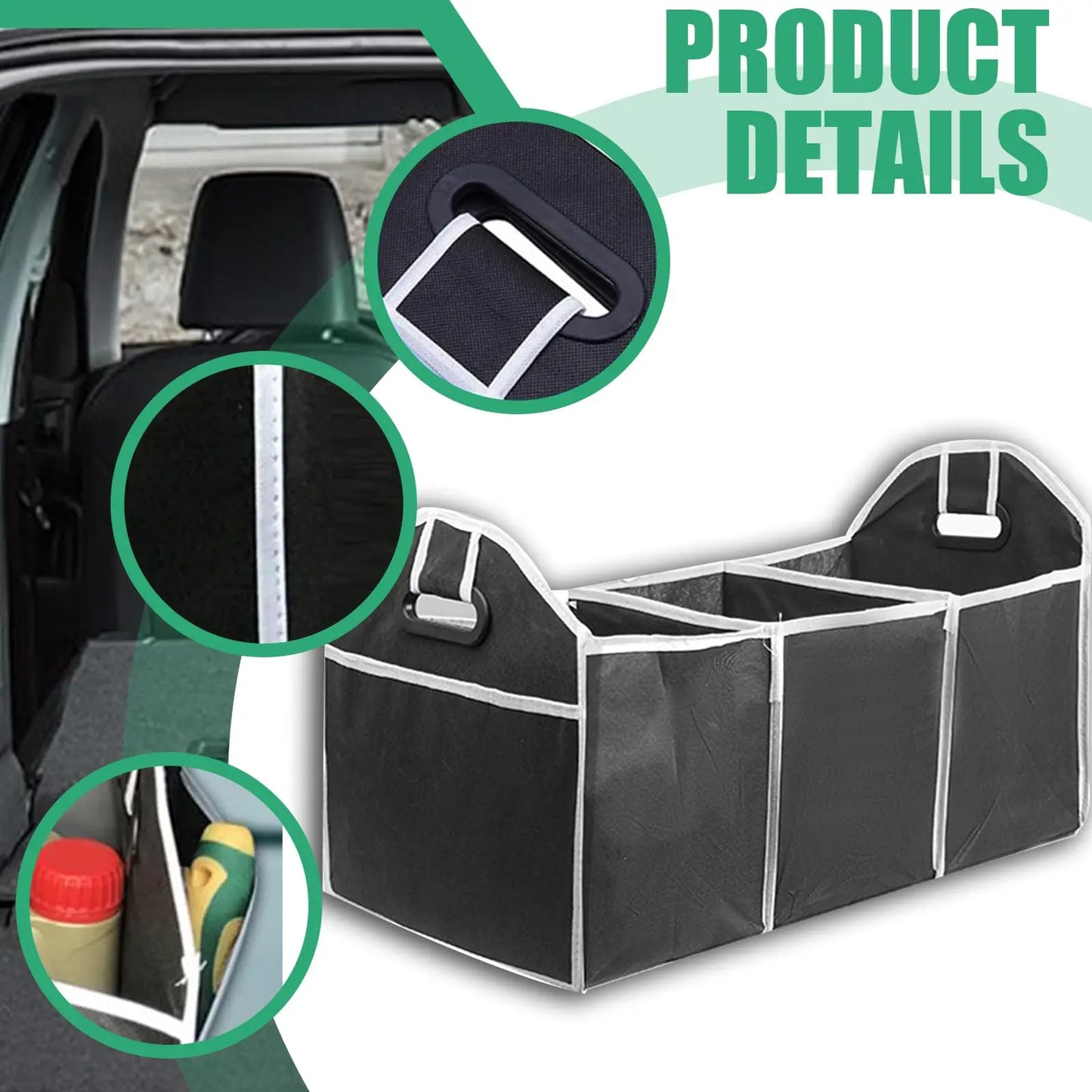 1pc Universal Car Trunk Organizer Portable Foldable Waterproof Auto Storage Bag With 3 Compartments For SUV Truck Van Sedan ﻿
