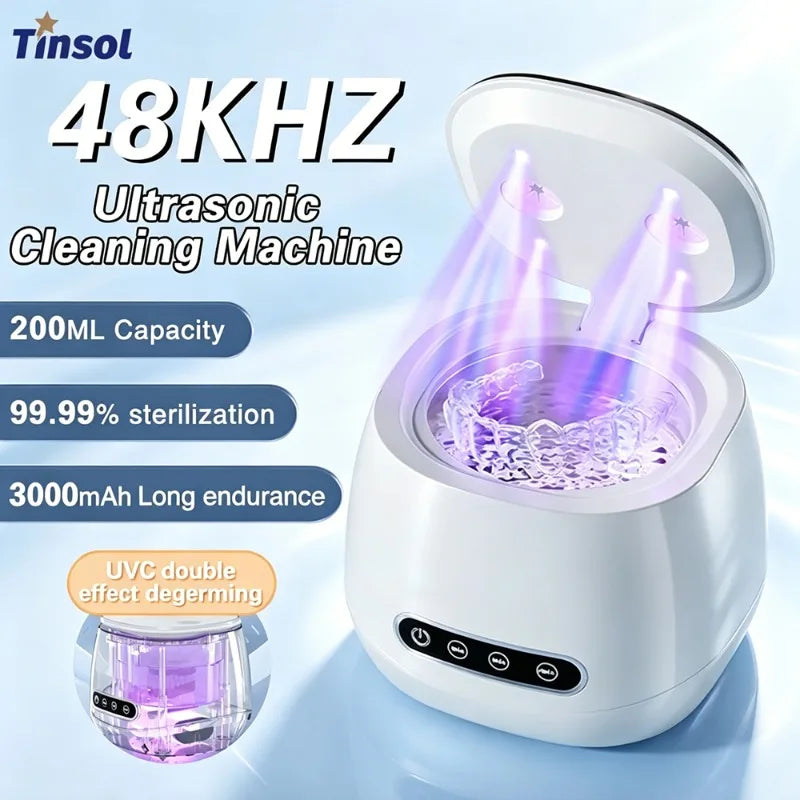 TINSOL 48000Hz ultrasonic cleaner UV disinfection household convenient cleaner jewelry denture invisible braces cleaner