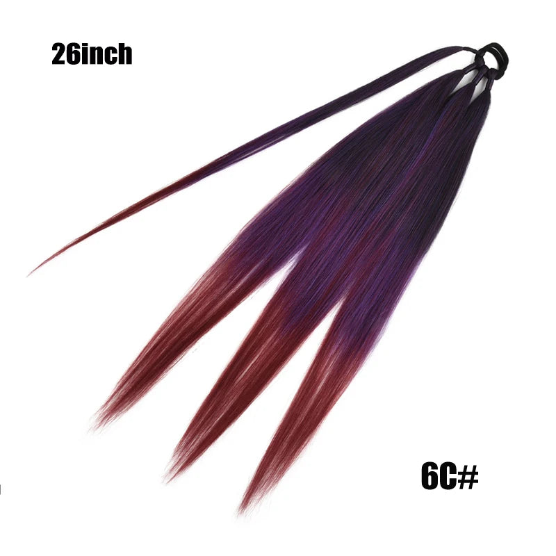 Ponytail Extensions Synthetic Boxing Braids Wrap Around Chignon Tail With Rubber Band Hair Ring 26 Inch Brown Ombre Braid DIY