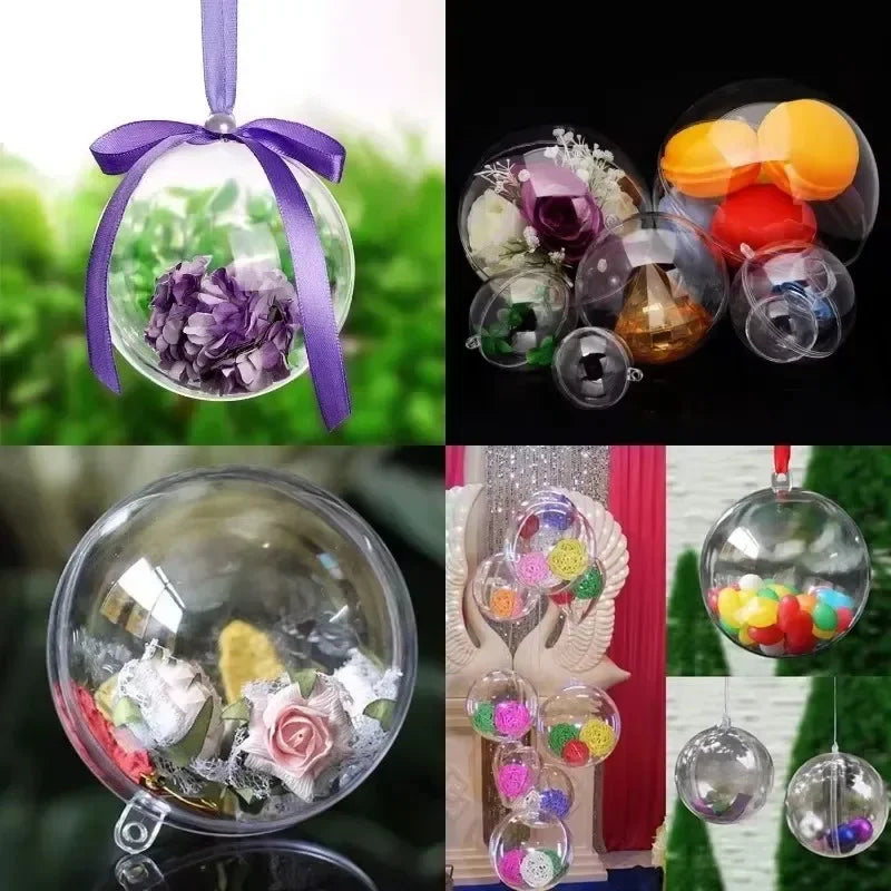 10/1Pc Christmas Transparent Ball Plastic Christmas Trees Open Ball Box Bauble Ornament Wedding Gift Party Home Decoration