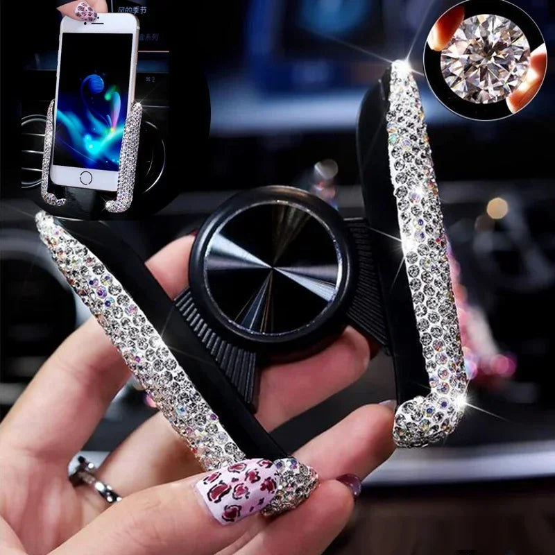 Stylish and Shiny Crystal Diamond Car Phone Holder 360° Rotatable Universal Fit for Secure Grip and Stylish Upgrades