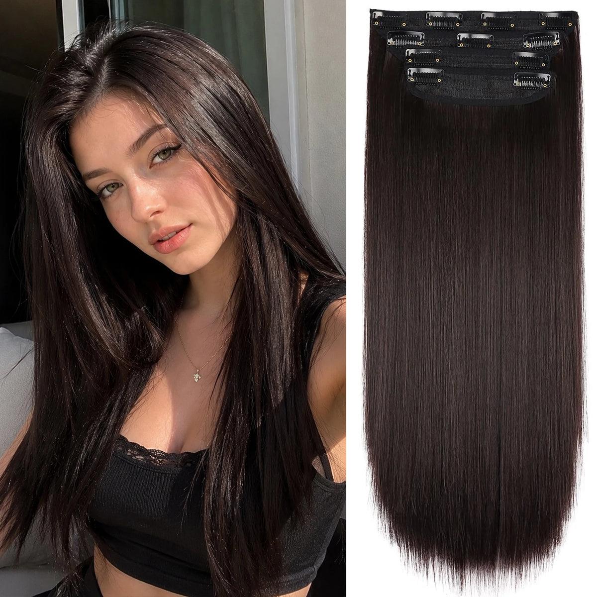 4Pcs/Set 20Inch Synthetic Hair Clip In Long Wavy Thick Hairpieces For Women Full Head Synthetic Hair Extensions Ombre Hairpieces