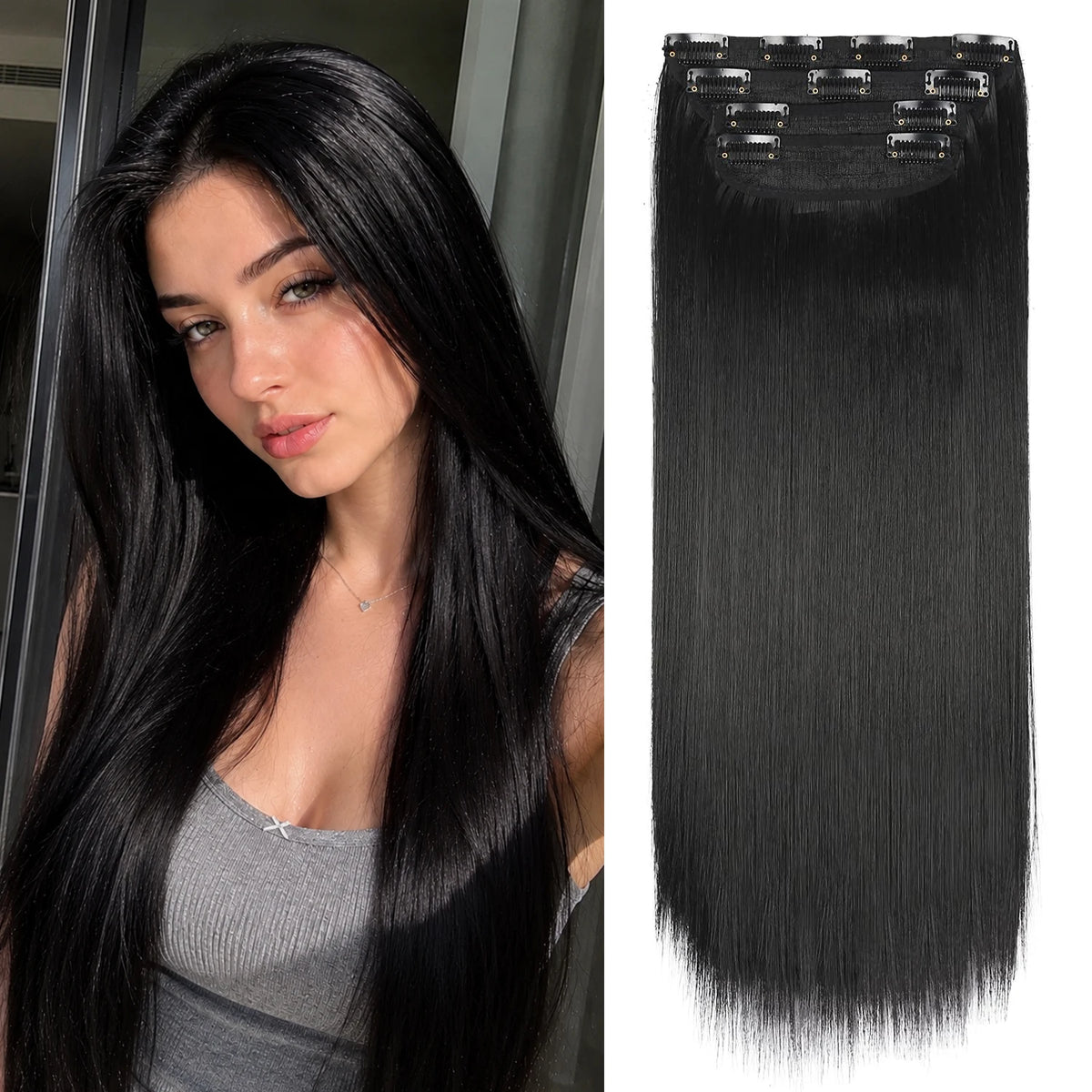4Pcs/Set 20Inch Synthetic Hair Clip In Long Wavy Thick Hairpieces For Women Full Head Synthetic Hair Extensions Ombre Hairpieces