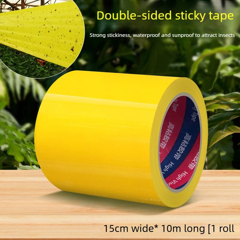 1 Roll 10M Yellow Double-Sided Sticky Insect Barrier Tape Anti-Climb Insect Trap Tape Non-Toxic for Ants Moths Aphids Whiteflies