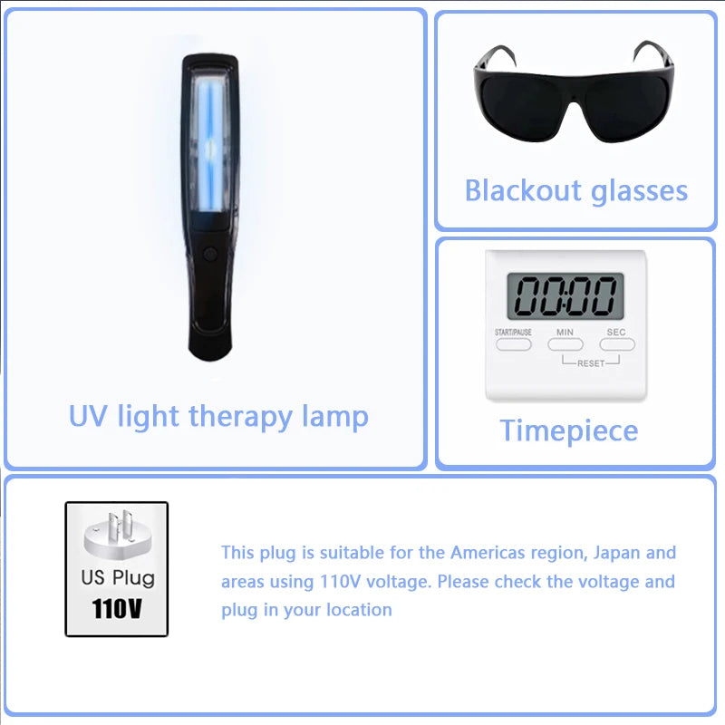 311nm Narrowband UVB Handheld Phototherapy Light Easy Operation Home Travel Skin Care Tool Set