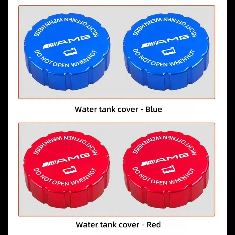 Universal Fit Aluminum Alloy Car Water Tank Cap for Mercedes Benz AMG Models with Decorative Sticker Compatible with W204 W205 W