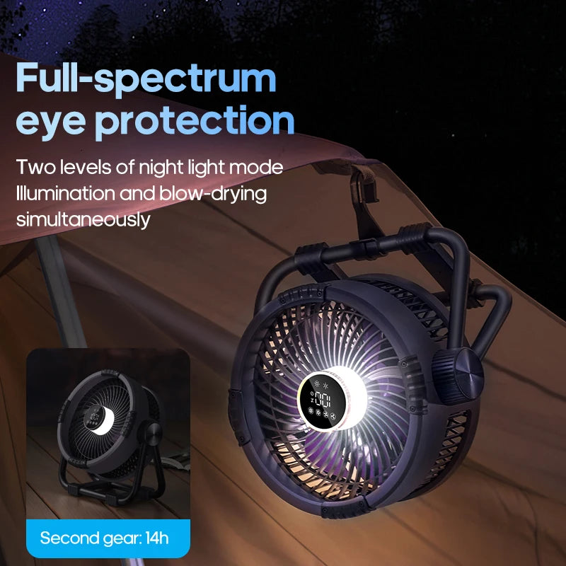 6 in 1 Portable Outdoor Camping Fan 20000mAh Rechargeable Wireless Tent Ceiling Fan 4 Speed Adjustment LED Lighting Power Bank