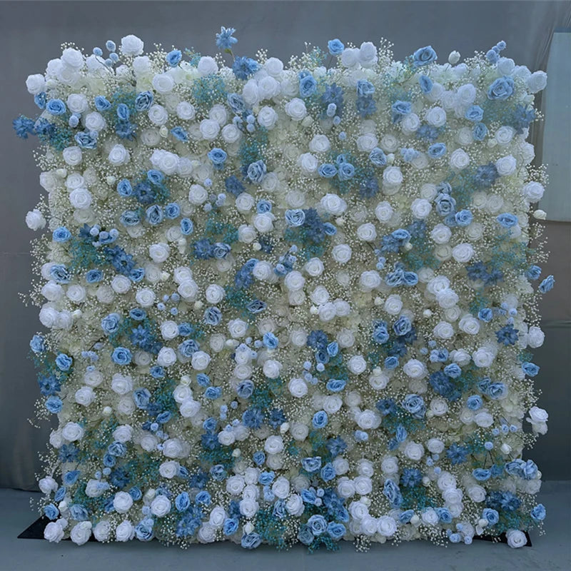 Luxur white Rose Roll Up Cloth 5D Flower Wall Arrangement Wedding Backdrop Decor Hanging Curtain Green Plants Wall Party Props