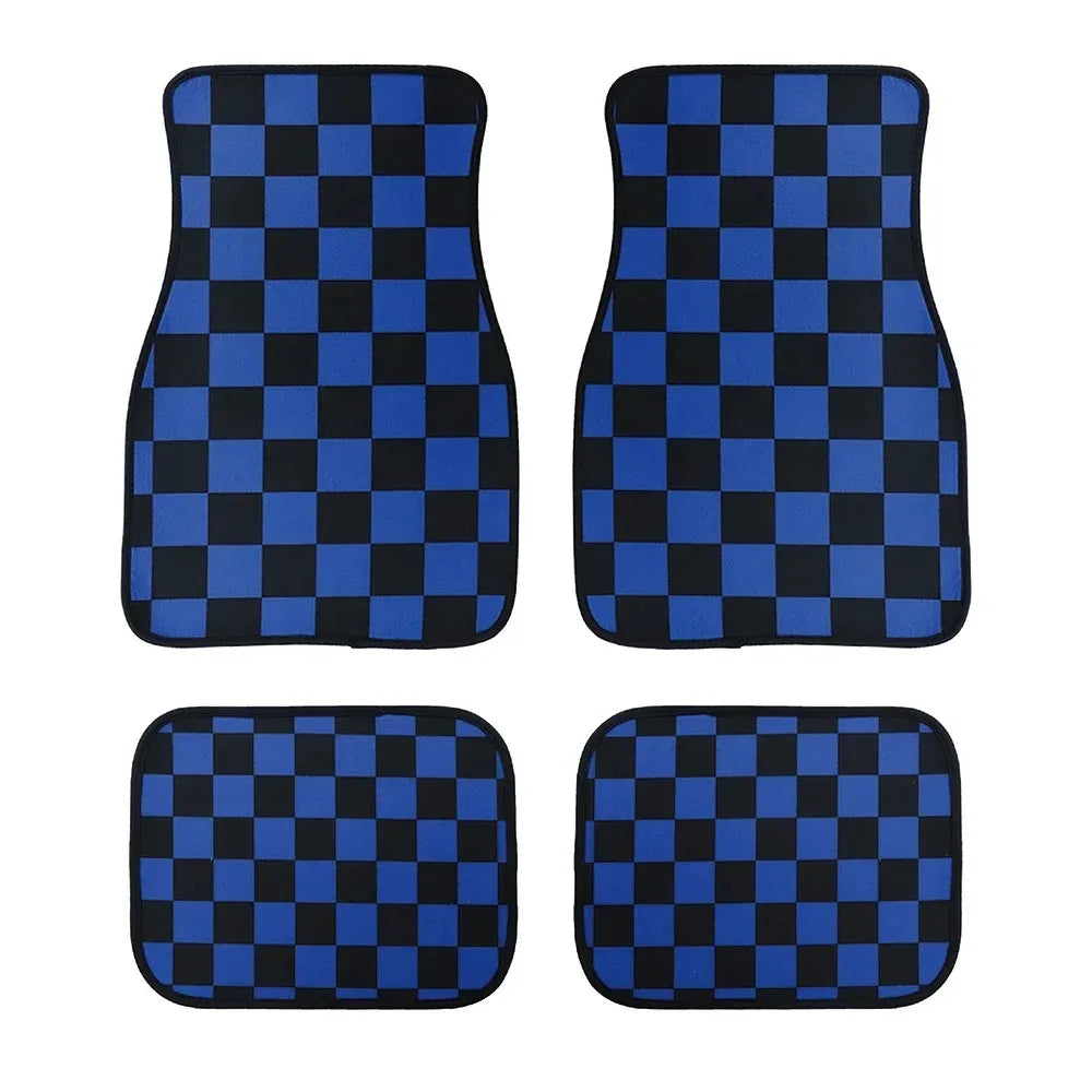 New General JDM Racing Culture Red Grid Car Foot Mat Accessories Classic Carpet Foot Mat 4PCS Foot Mat