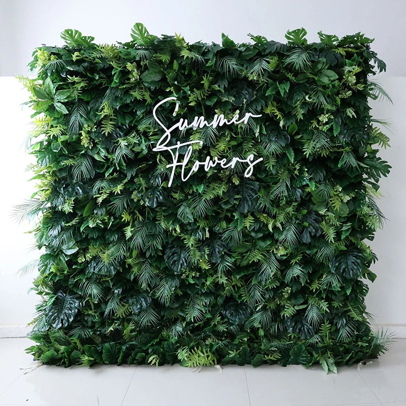5D Green Turtle Leaf Flower Rolling Up Curtain Flower Wall Wedding Backdrop Decor Milan Turf Fabric Plant Wall Event Party Props