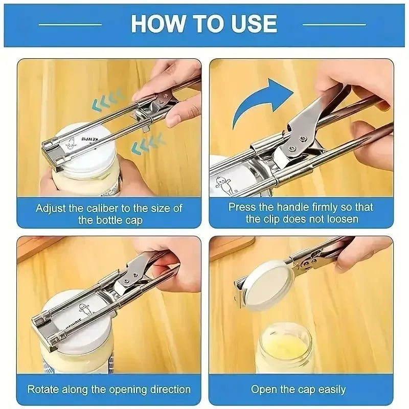 1/2Pcs Heavy Duty Stainless Steel Adjustable Multi Function Labor Saving Bottle Jar Can Opener Easy Grip Kitchen Tool Accessorie