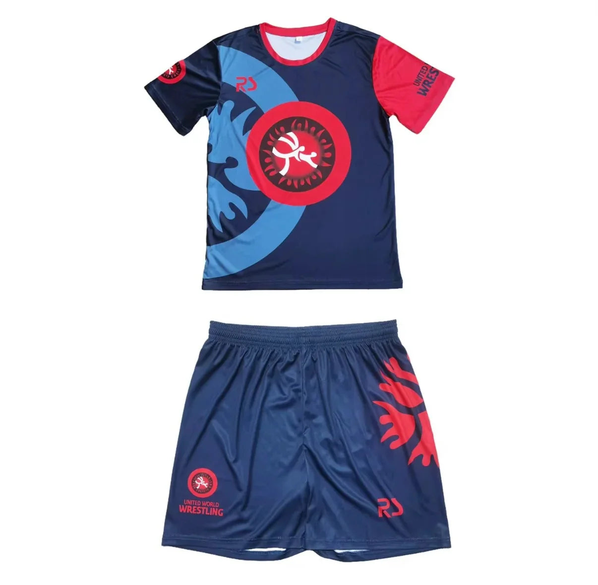 2026 New Men World Wrestling Team Sportswear Set Short Sleeve T Shirt and Shorts for Workout Lightweight Moisture Wicking