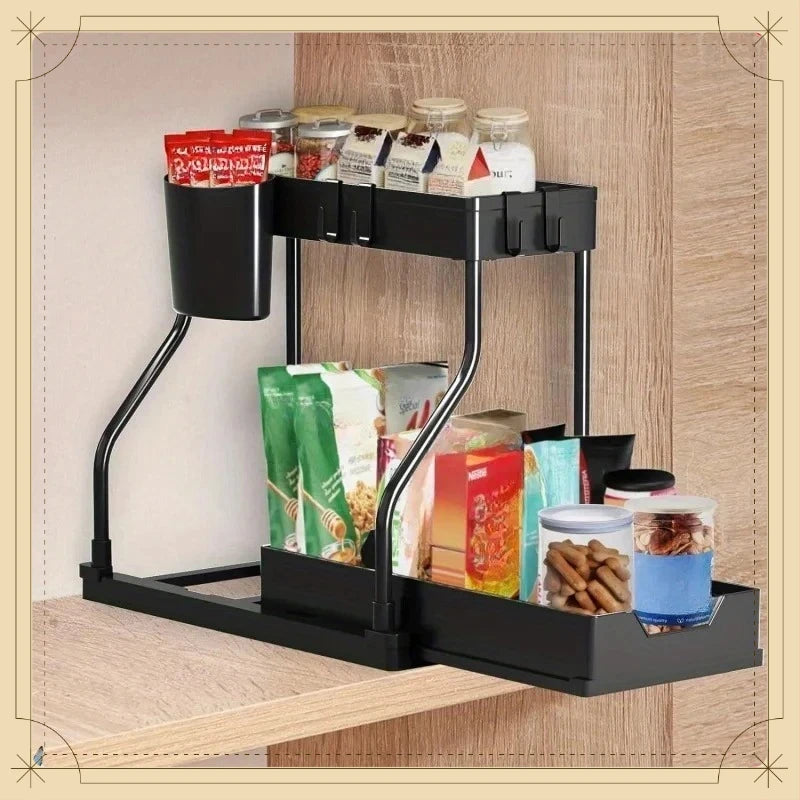 Multilayer Pull-out Storage Organizer Rack Versatile Shelf for Kitchen Seasoning Bottles Bathroom Under Sink Clutter Tidying
