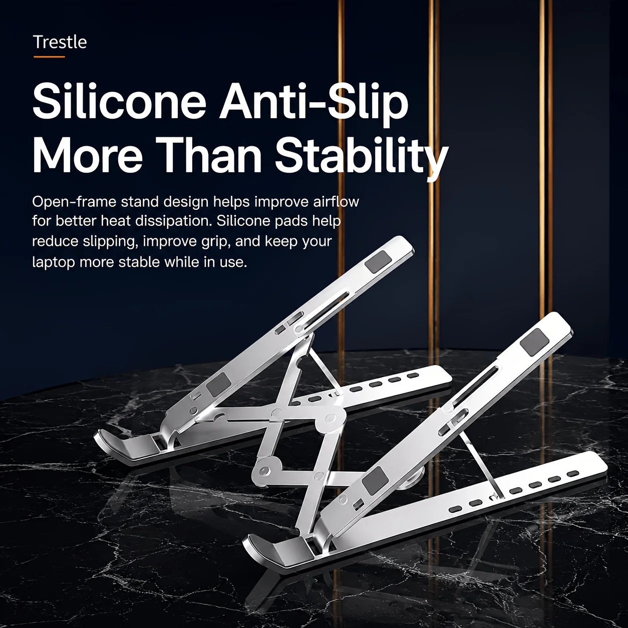 Foldable Aluminum Laptop Stand, 7 Adjustable Angles, Silicone Pads, Carrying Bag, Portable Desk Holder for Most Notebooks