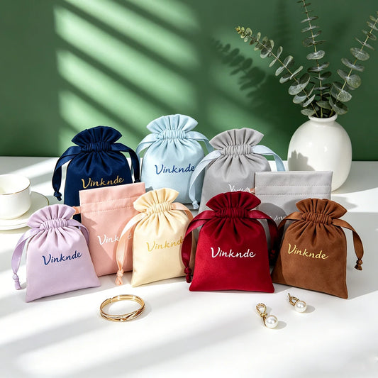 50Pcs Custom Logo Flannel Navy Jewelry Drawstring Bag Velvet Suede Gift Oil Sack Personalized Earrings Brooch Ring Storage Pouch