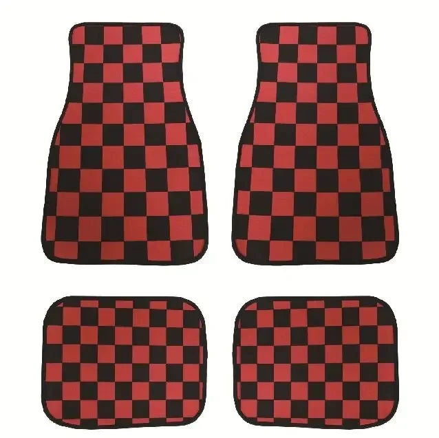 New General JDM Racing Culture Red Grid Car Foot Mat Accessories Classic Carpet Foot Mat 4PCS Foot Mat