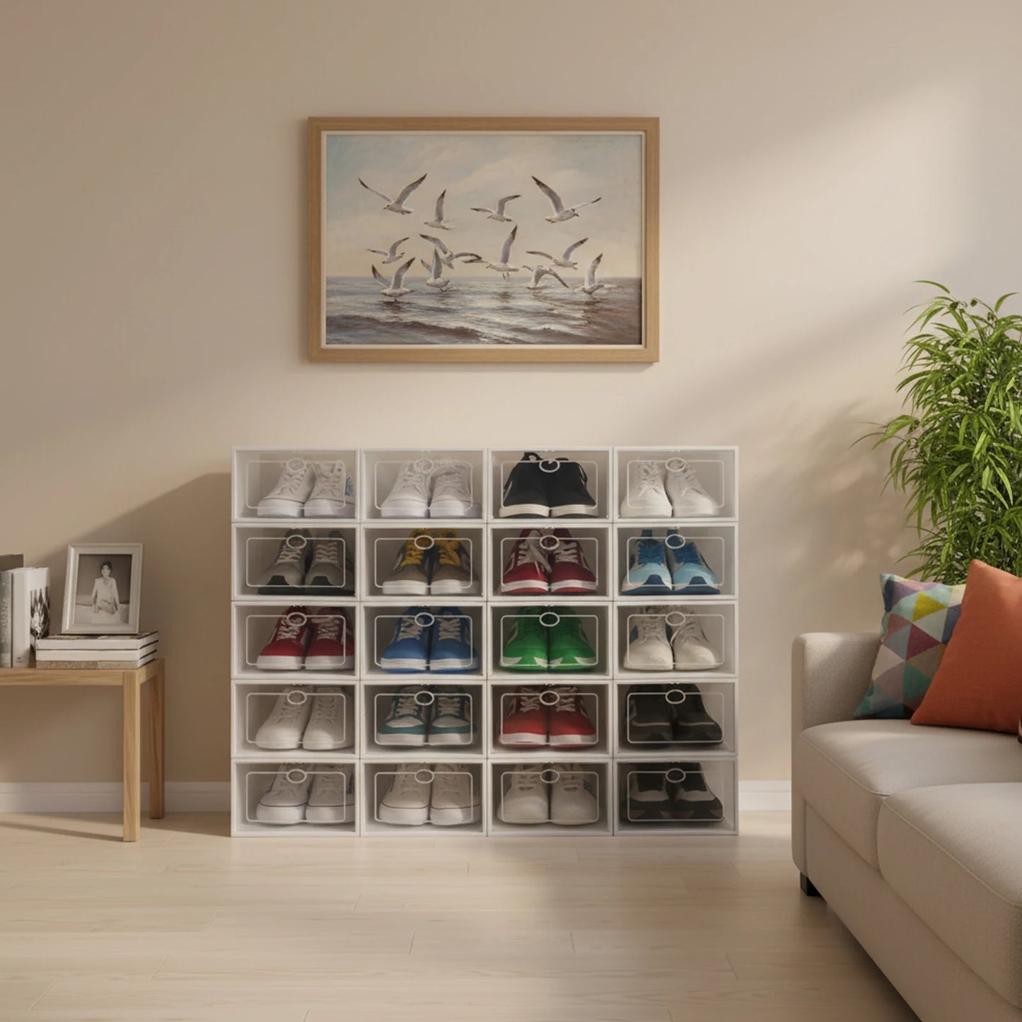 20Pcs Stackable Shoe Storage Box, Foldable Plastic Shoe Organizer with Transparent Door, Dustproof Container for Closet