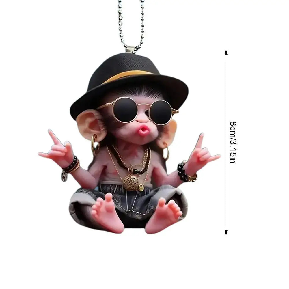 2D Acrylic Monkey Pendant Personalized Dashboard Decor Pendant Christmas Cartoon Monkey Pendant Ornament Car Interior Accessory