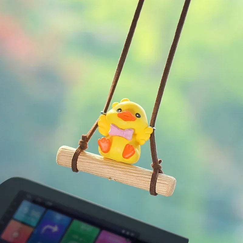 Cartoon Cute Animated Car Accessories Swinging Duck Pendant Car Rearview Mirror Ornaments Birthday Gift Couple Accessories Car