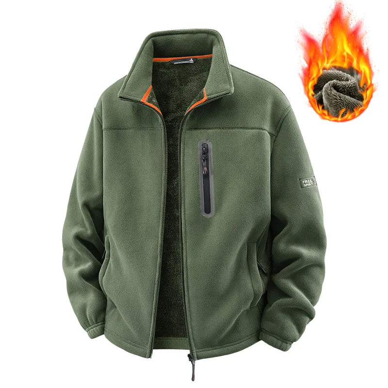 Double-Sided Fleece Coat for Men, New Autumn-Winter Product, Windproof and Warm, Outdoor Sports Stand-Up Collar Jacket for Men