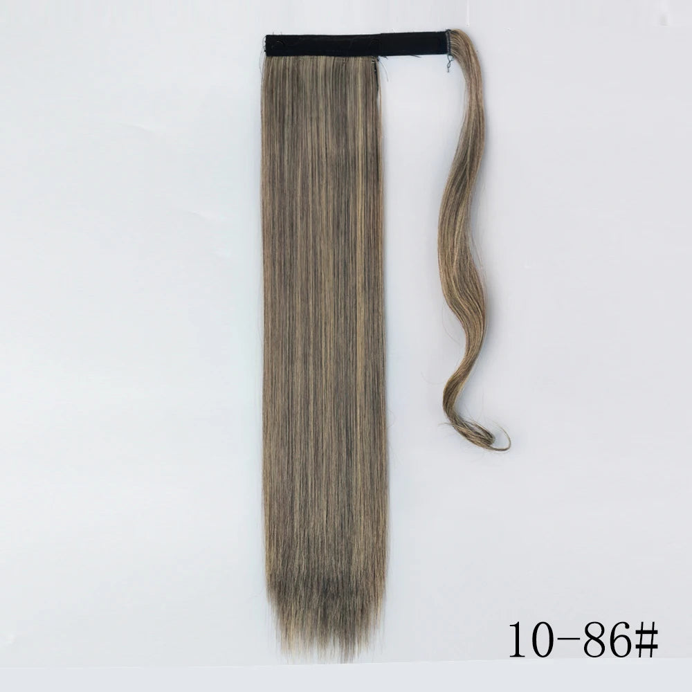 LISI GIRL Synthetic Hair 22''34'' Long Straight Ponytail Wrap Around Ponytail Clip in Hair Extensions Black Hairpiece Headwear