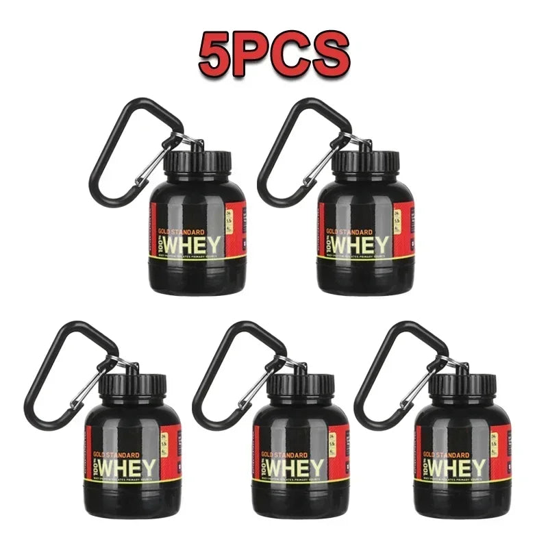 1-20Pcs Portable Protein Powder Bottle Mini Keychain Medicine Powder Container Carabiner Bucket One Cup for Gym Travel Outdoor