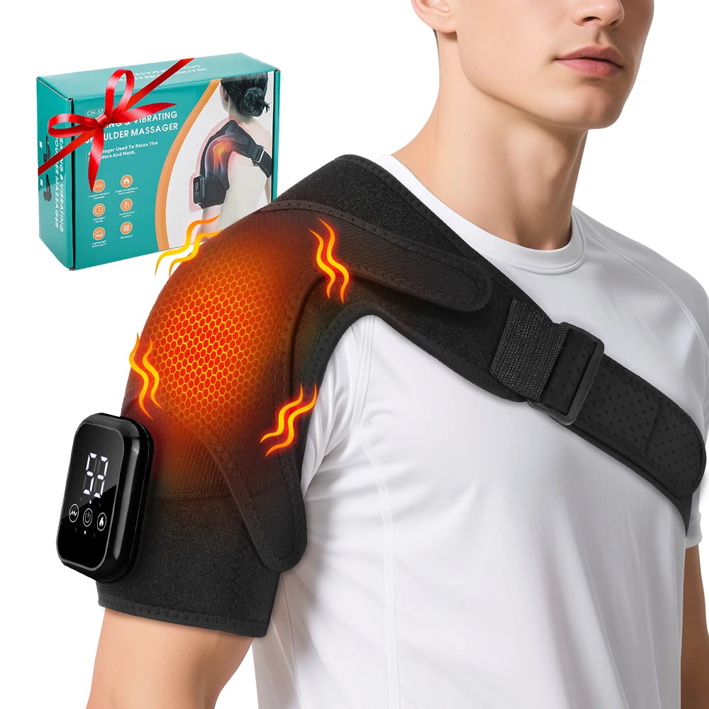 Portable Shoulder Massage Belt 3 Levels Adjustable Heating Vibration Shoulder Support Brace Wrap Pad Massage Relaxation Cordless