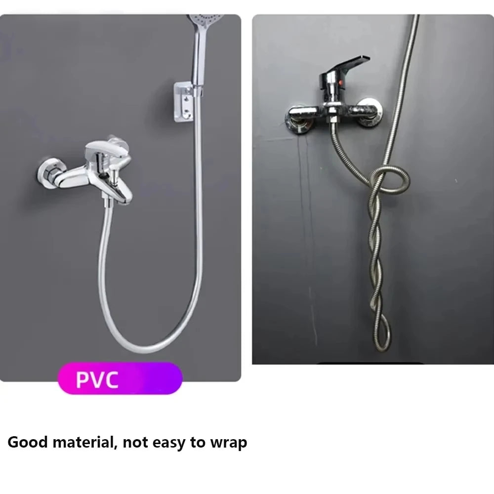 High Pressure Silver/Black Smooth PVC Bathroom Shower Hose 360° Rotation Flexible Hand Held Shower Head