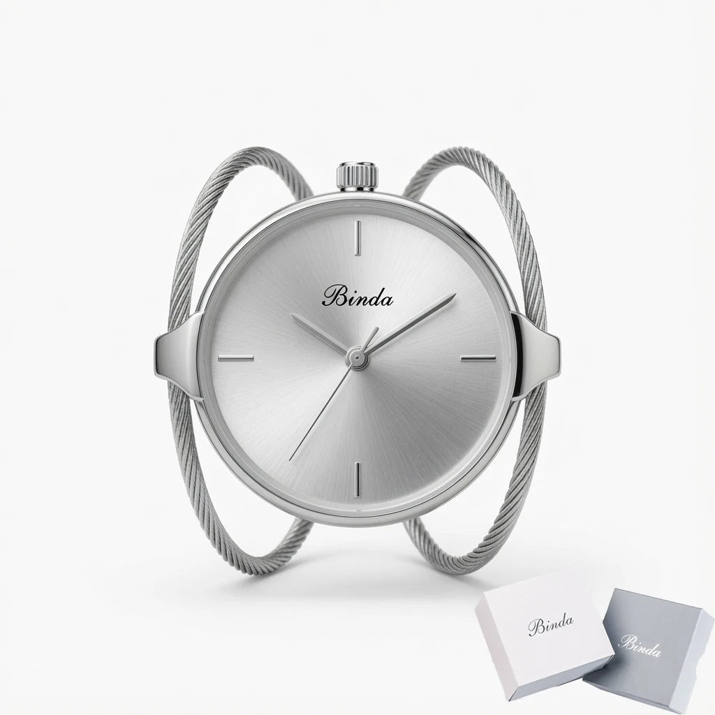 Binda Luxury Women’s Quartz Watch 30M Waterproof Elegant Stainless Steel Bracelet Lady Dress Watch with Gift Box