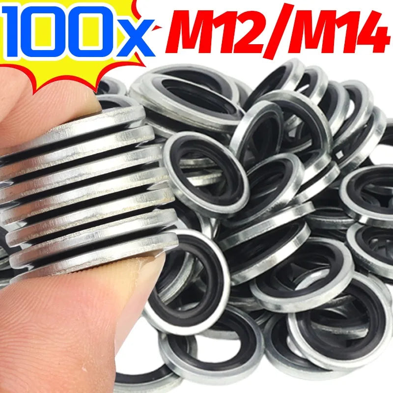 Universal M12/M14 Galvanized Steel Rubber Oil Drain Plug Gasket Engine Sump Sealing Washer Auto Car Part Seal Ring Replacement