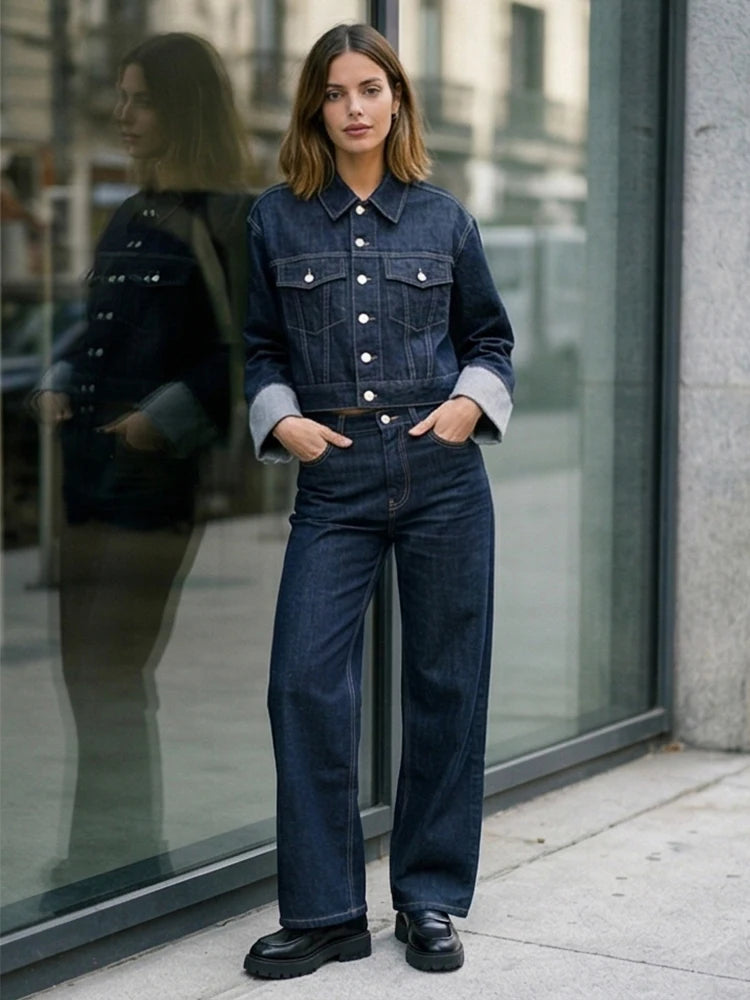 Willshela Women Fashion With Pockets Denim Blue Single Breasted Jackets Vintage Lapel Neck Long Sleeves Female Chic Lady Outfits