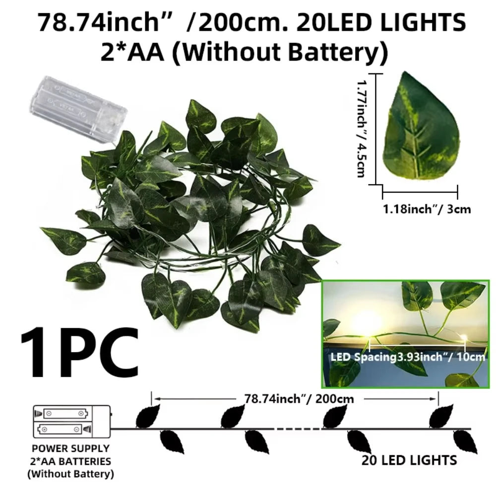 Vine with Fairy Light 20/50/100 LED Pothos String Lights Leaf Lights for Bedroom, Room, Wall, Garden, Party, Wedding Dorm Decor